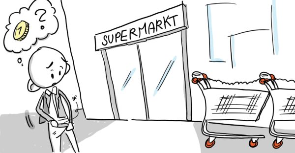 ... Jetzt stehen Sie aber noch vor dem Supermarkt, suchen verzweifelt in Ihrer Hosentasche nach der Münze für den Einkaufswagen ...